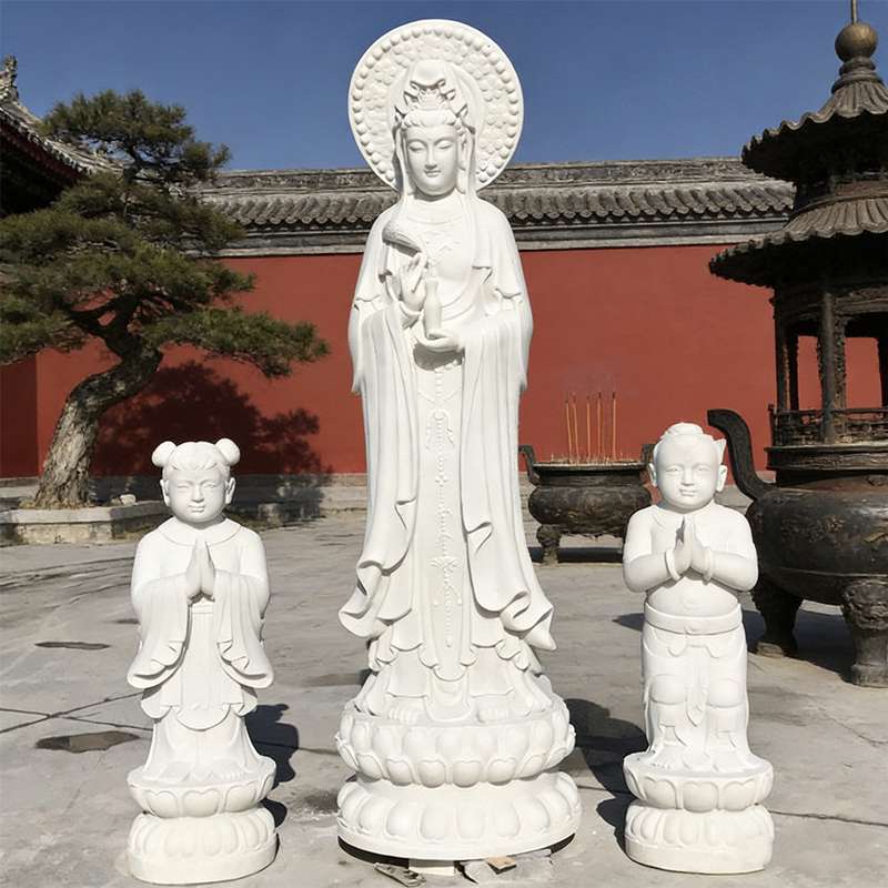 石雕滴水观音佛像佛头寺庙汉白玉花岗岩三面观音土地山神送子坐佛