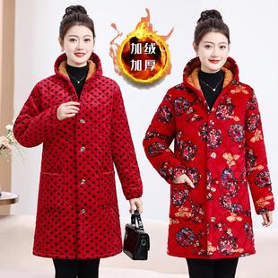 加绒加厚女士罩衣工作服冬季中长款超厚大码连帽厨房围裙防污棉服