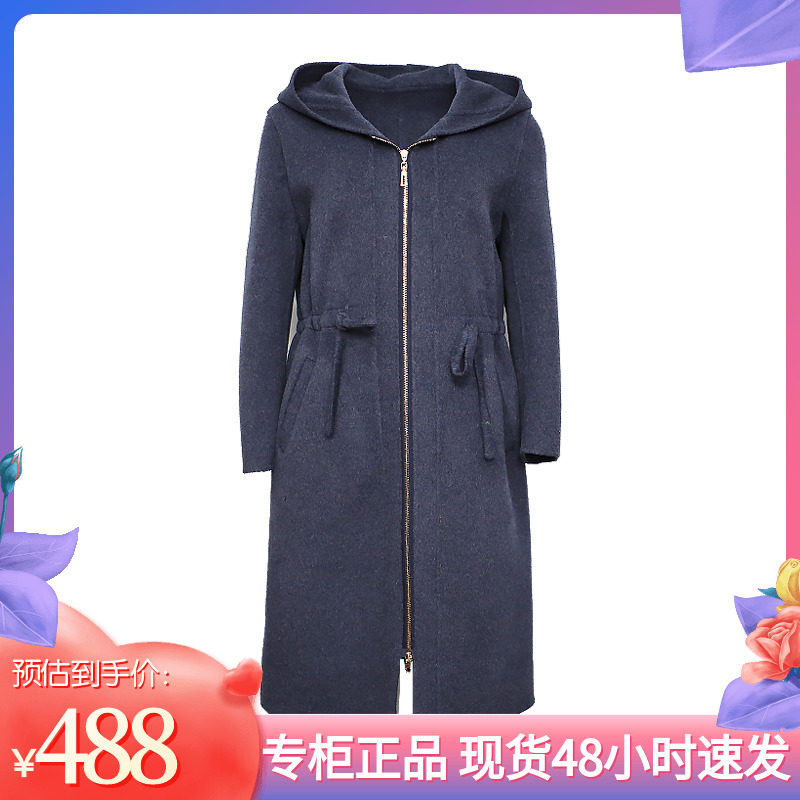 正品专柜新款毛呢大衣中长款连帽可拆袖子秋冬加厚外套两穿大码女