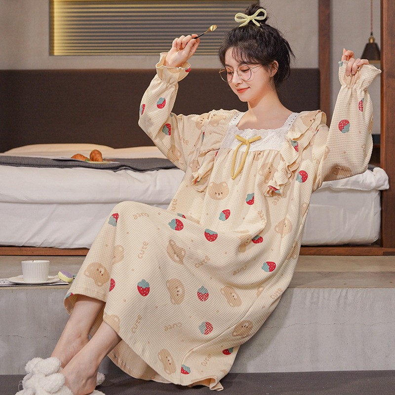 2025新款甜美日韩系女生睡衣棉睡裙母女亲子家居服中学生连衣裙潮
