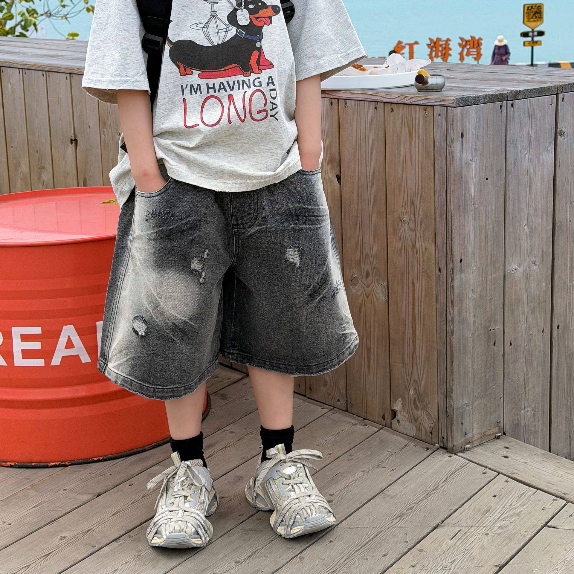 泰如2026夏季新款儿童韩版休闲牛仔短裤男童时尚百搭水洗透气短裤