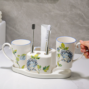 美式 酒店民宿洗漱杯套件刷牙杯浴室牙具 家用卫生间陶瓷漱口杯套装