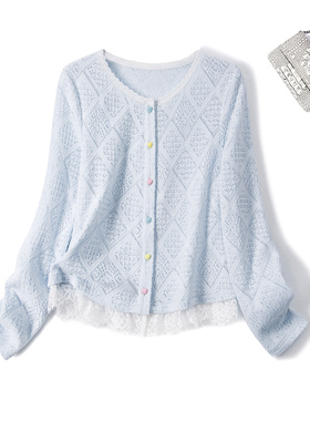 2025秋季大码胖mm蕾丝边小衫设计感显瘦内搭打底针织开衫80238