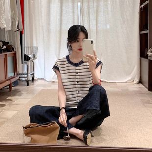 衬衣小衫 2025夏季 女韩系纹理质感条纹撞色花边甜美温柔风气质上衣