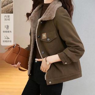 2025冬新款保暖妈妈装短外套女时尚休闲小个子加绒加厚棉服灯芯绒