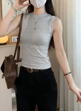 简约百搭无袖质感灰色背心吊带女生夏季新款韩版洋气内搭潮流上衣
