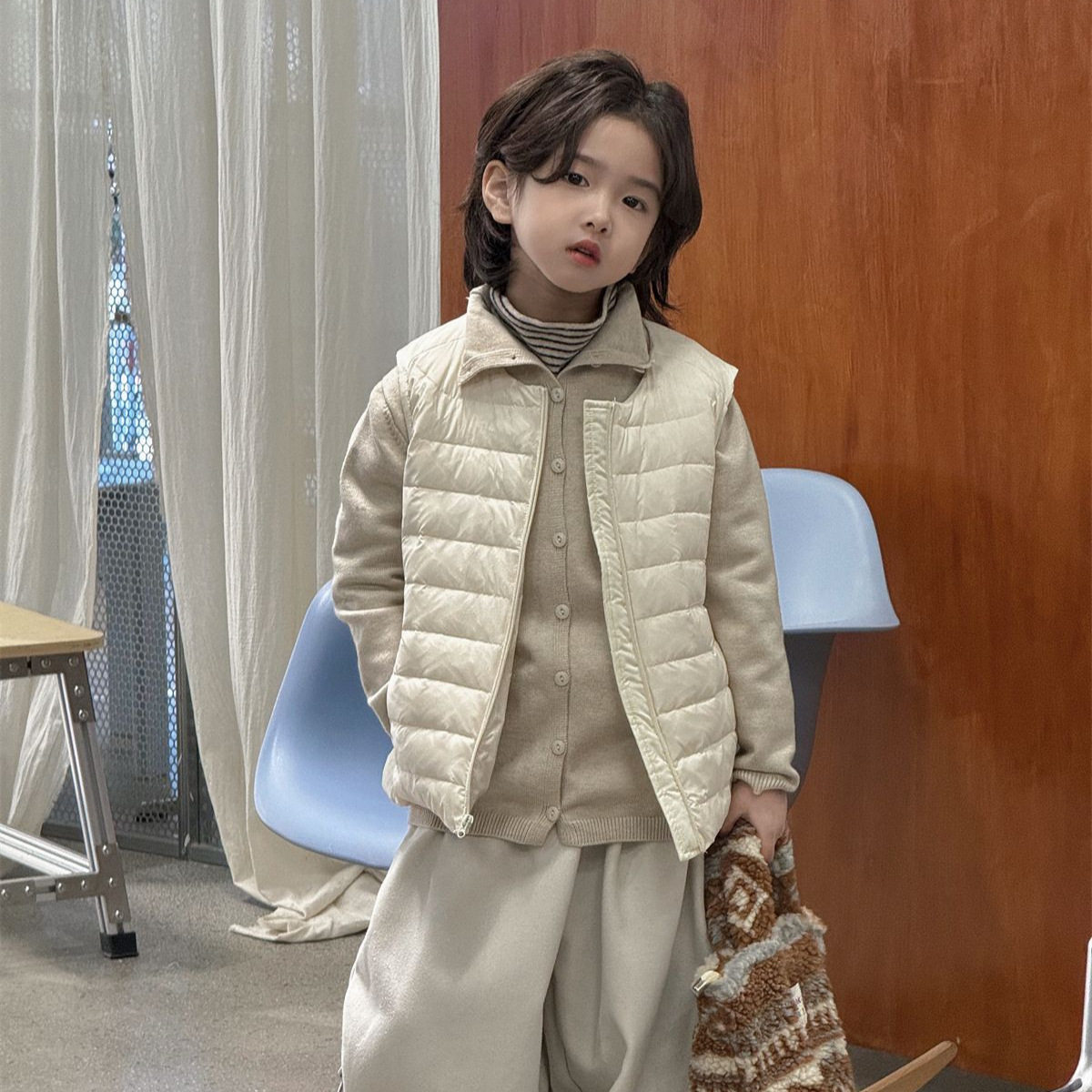 男女童叠穿羽绒马甲2025冬款90白鸭绒羽绒马甲内胆儿童内搭保暖