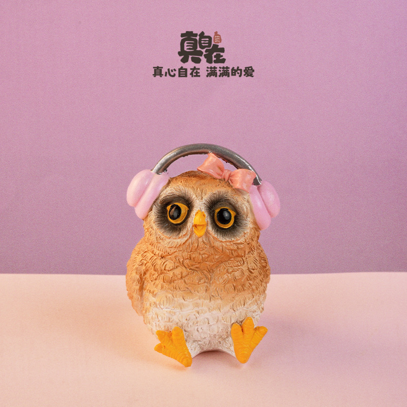 创意可爱猫头鹰家居装饰品仿真动物桌面小摆件公仔工艺品树脂个