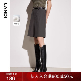 春夏新品 女高腰休闲五分裤 短裤 LANDI蓝地墨绿羊毛直筒通勤西装