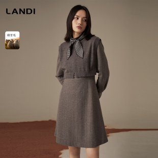 LANDI蓝地复古气质两件套收腰羊毛针织连衣裙女中长裙冬新品