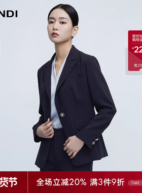[万能百搭]LANDI藏蓝色醋酸收腰西服外套女通勤套装春新款西装裤