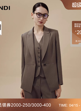 [老钱风叠穿套装]LANDI茶咖色西装外套女西裤马甲三件套冬新品