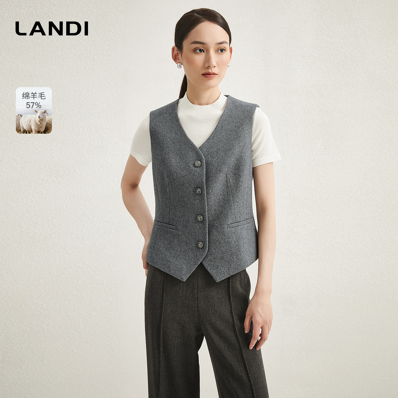 LANDI格雷系复古百搭马甲