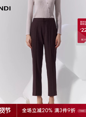 LANDI蓝地深紫红色绵羊毛通勤显瘦西装裤女休闲小个子长裤冬新品