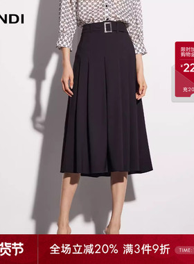 LANDI蓝地黑色法式通勤醋酸高腰设计感百褶半身裙女高级感夏新品