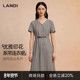商场同款 智性复古系列LANDI印花V领收腰系带连衣裙女2025夏新品