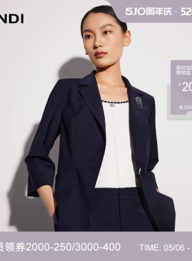 LANDI蓝地藏蓝色羊毛通勤修身一粒扣七分袖西装外套女上衣夏新品