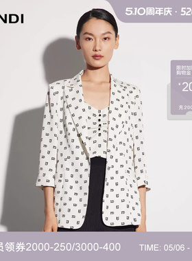 LANDI蓝地白色醋酸LD字母印花宽松西装外套女夏新品七分袖上衣