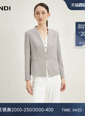 LANDI蓝地新中式浅灰色小西装套裙女收腰西服连衣裙春新品