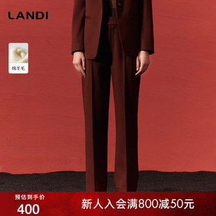 女冬新品 女显瘦长裤 裤 LANDI蓝地砖红色高腰通勤直筒绵羊毛西装