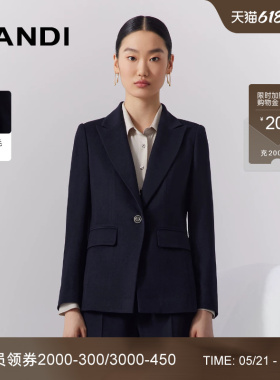 LANDI蓝地藏蓝色绵羊毛一粒扣修身西装外套女通勤正装西服冬新品