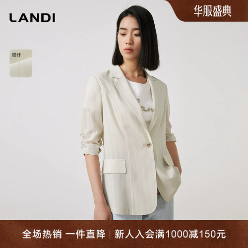 醋酸翻领抽褶七分袖西服上衣