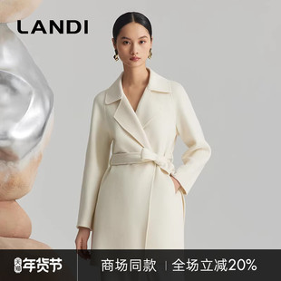 [商场同款]LANDI米白色西装领高级感系带中长山羊绒大衣女冬新品
