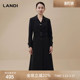 LANDI黑色减龄大翻驳领系带中长风衣外套女秋新品 立体剪裁 西式