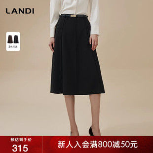 复古高腰超A裙摆中长半身裙女裙子秋新品 LANDI法式 八片裙身设计
