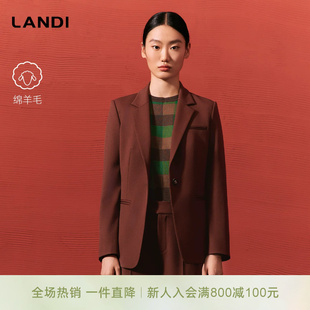 LANDI蓝地砖红色绵羊毛微宽肩通勤西服外套女收腰西装外套冬新品