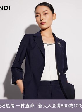 LANDI蓝地藏蓝色羊毛通勤修身一粒扣七分袖西装外套女上衣夏新品