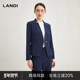 LANDI蓝地藏蓝色无领设计感羊毛收腰西装 商场同款 外套女秋新品