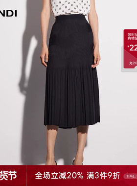 LANDI蓝地黑色压褶设计感不规则a字半身裙女长款高腰百褶裙夏新品