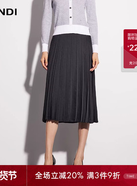 LANDI蓝地 重磅面料 黑色高腰百褶裙女中长款半身裙有内衬春新品