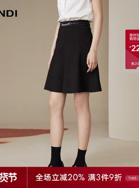 LANDI蓝地高腰黑色气质a字中裙显高显瘦小个子半身裙女秋新品