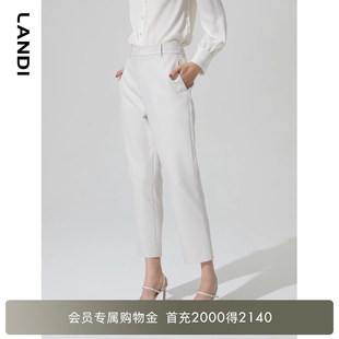 春新品 LANDI蓝地白色通勤修身 女简约职场气质长裤 裤 直筒西装