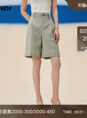 LANDI蓝地草绿色醋酸直筒西装短裤女宽松休闲百搭短裤夏季新款