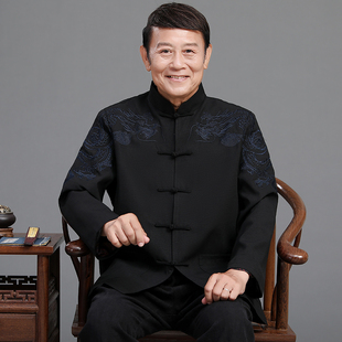 唐装男中老年人爸爸春秋装外套父亲中国风套装爷爷中式婚宴喜庆福