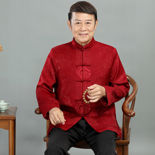 中老年唐装男春秋外套中国风上衣夹克老人生日过寿爸爸婚礼服套装