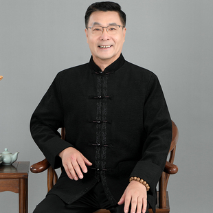 唐装男中老年春秋季中式夹克外套爸爸加棉秋冬套装中国风爷爷上衣