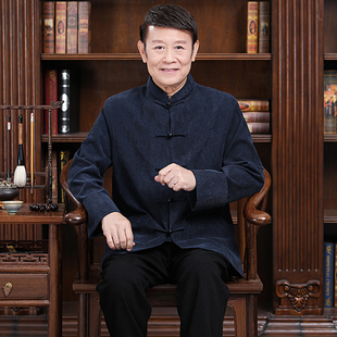 春秋款老人男士唐装中式外套中老年爸爸加肥加大码中式民族风夹克