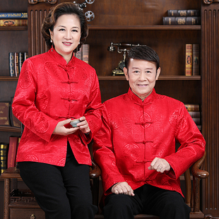 中老年爷爷奶奶秋冬唐装外套男老人生日过寿宴衣服爸爸妈妈情侣装
