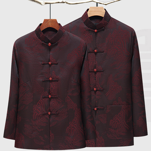 情侣款唐装男士套装春秋中老年爷爷奶奶生日外套冬季加绒棉袄棉服