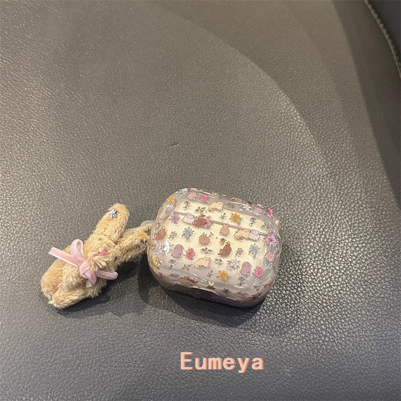 【高品质】春日ins风碎花小兔子适用于airpods 4代蓝牙少女心airpods pro第三代通用简约保护套2代4代耳机壳
