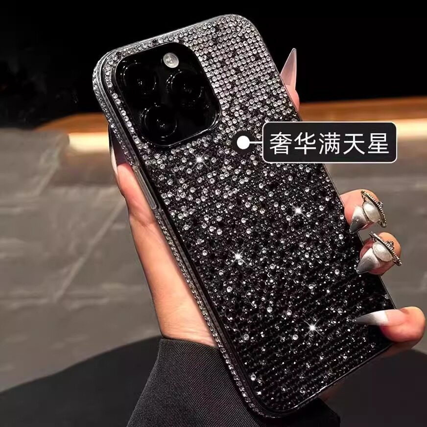【高品质】日韩风潮牌渐变黑闪粉水钻保护壳适用于iphone16/15/14/13/12轻奢高级苹果手机壳