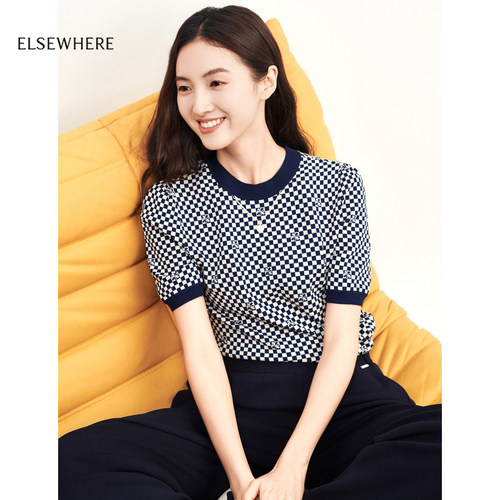 棋盘格针织衫ELSEWHERE珂思