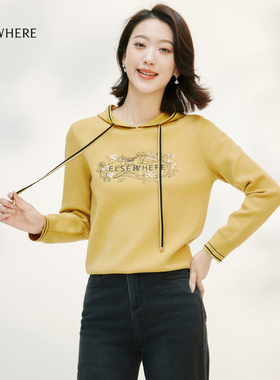 ELSEWHERE珂思【商场同款】连帽针织套头卫衣针织毛衫春季新款