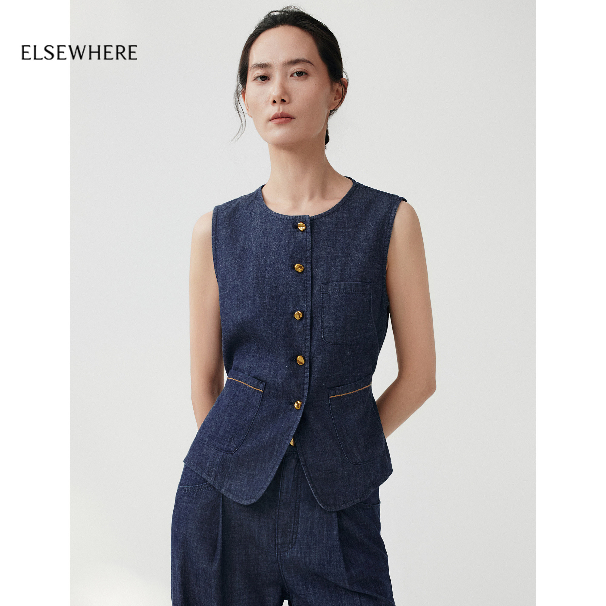 ELSEWHERE珂思商场同款100棉水洗牛仔马夹外套女2026夏季新款