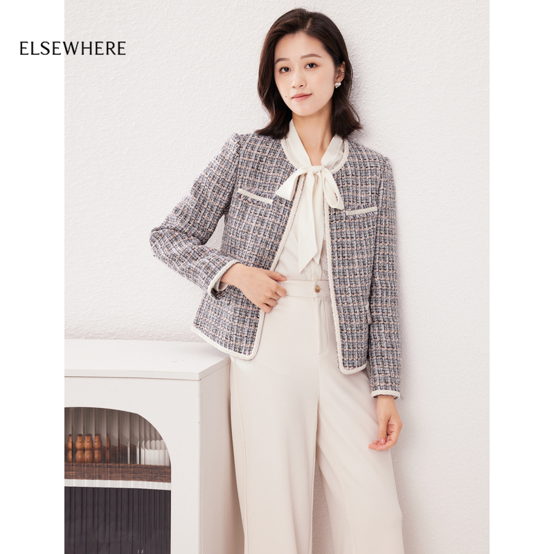 【香风】ELSEWHERE珂思商场同款时尚圆领直筒短外套女秋季新款