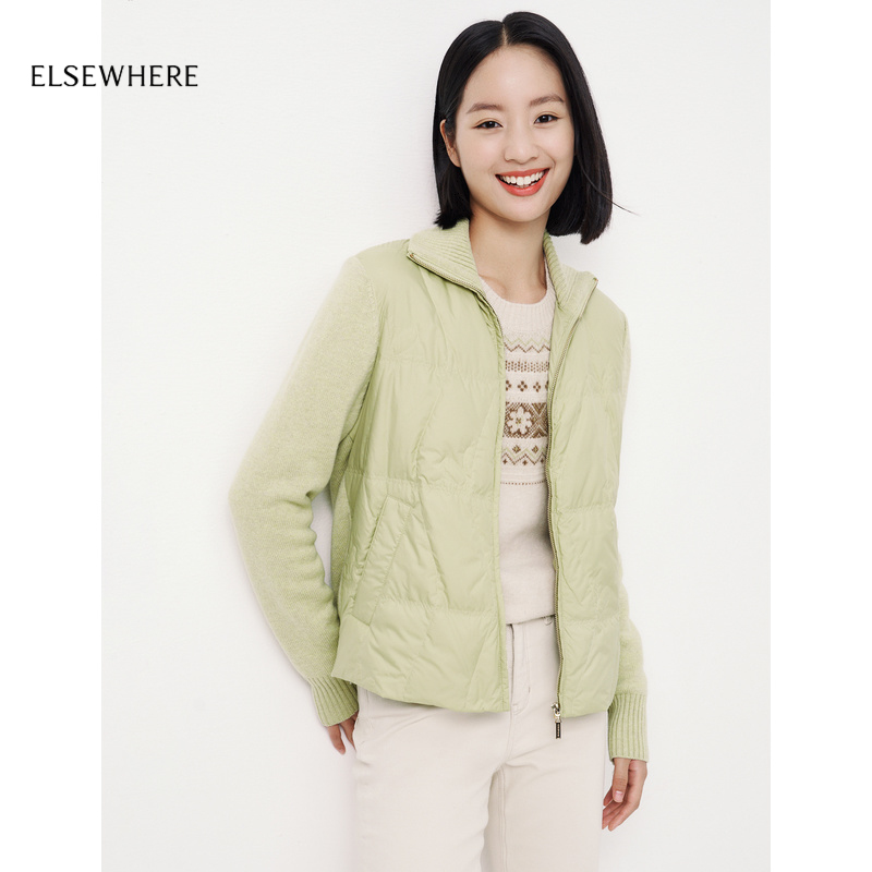 拼接羽绒服女外套ELSEWHERE珂思